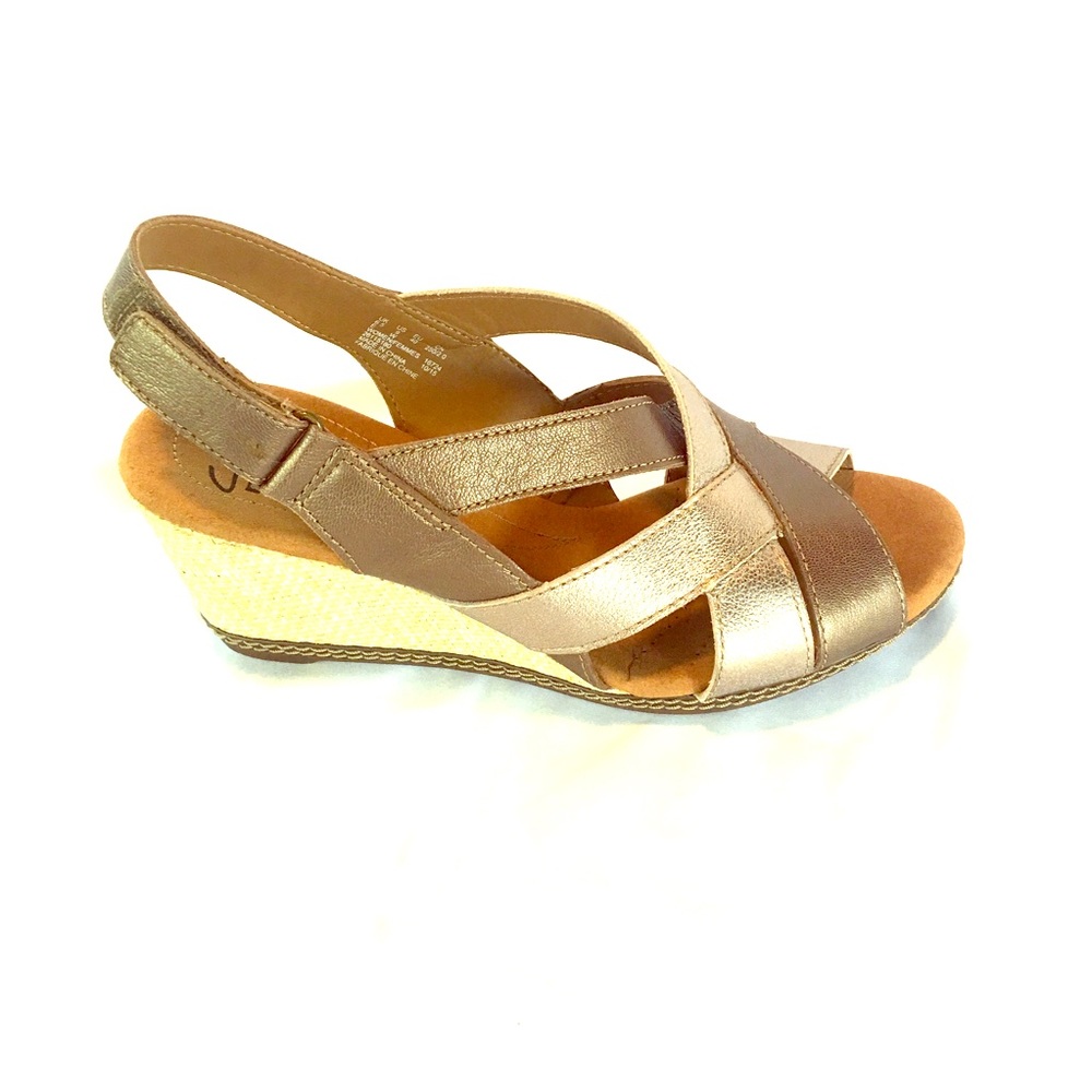 Clarks Artisan Wedge Sandals Metallic Leather